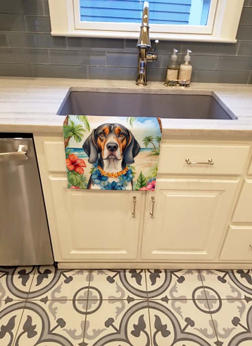 American English Coonhound Luau Kitchen Towel