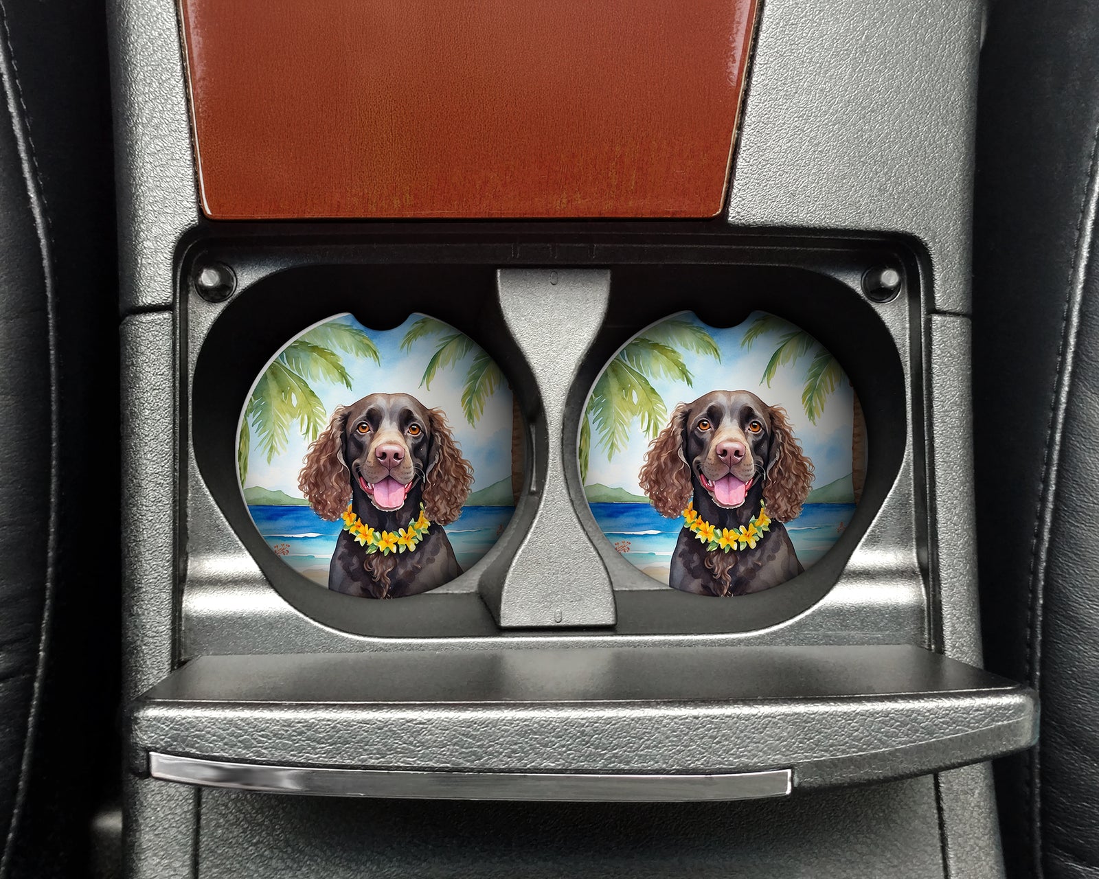 Caroline's Treasures American Water Spaniel Luau Car Coasters – Set of 2 - Absorbent Stone with Fun & Functional Artwork