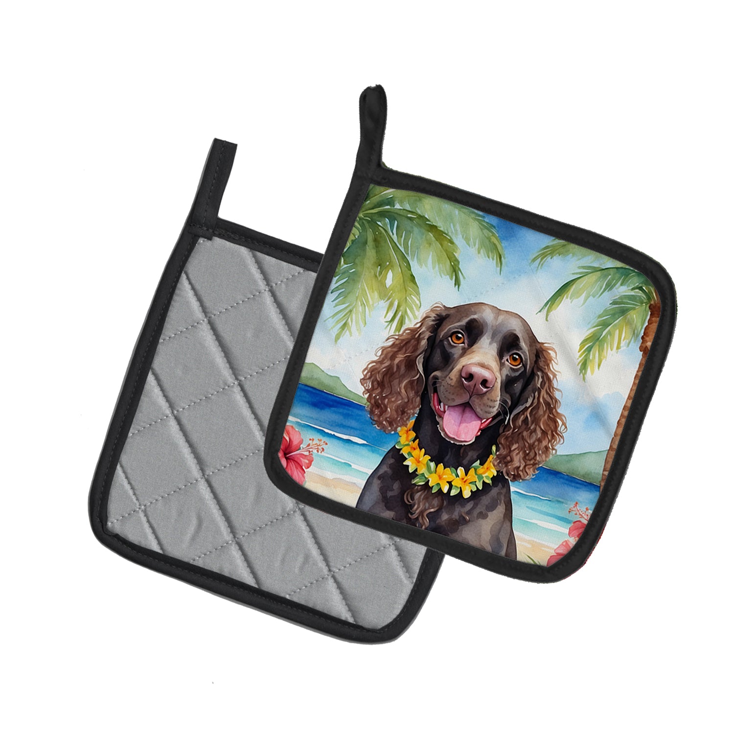 Caroline's Treasures American Water Spaniel Luau Pot Holders - Set of 2 Decorative Kitchen Helpers | Made in the USA