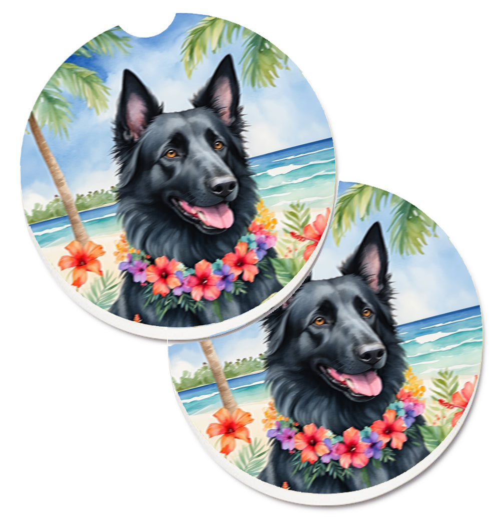 Caroline's Treasures Belgian Sheepdog Luau Car Coasters – Set of 2 - Absorbent Stone with Fun & Functional Artwork