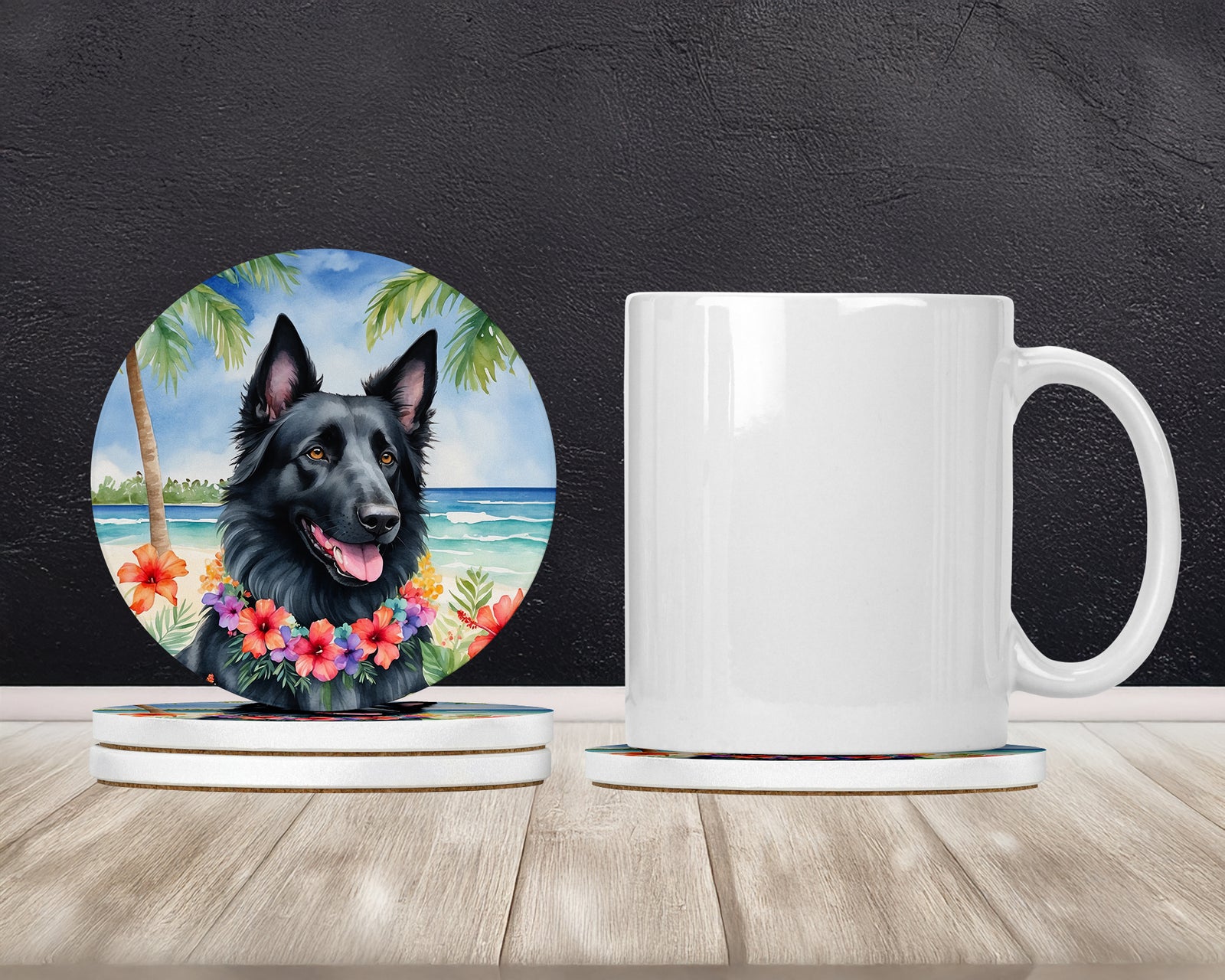 Caroline's Treasures Belgian Sheepdog Luau Large Sandstone Coasters Pack of 4