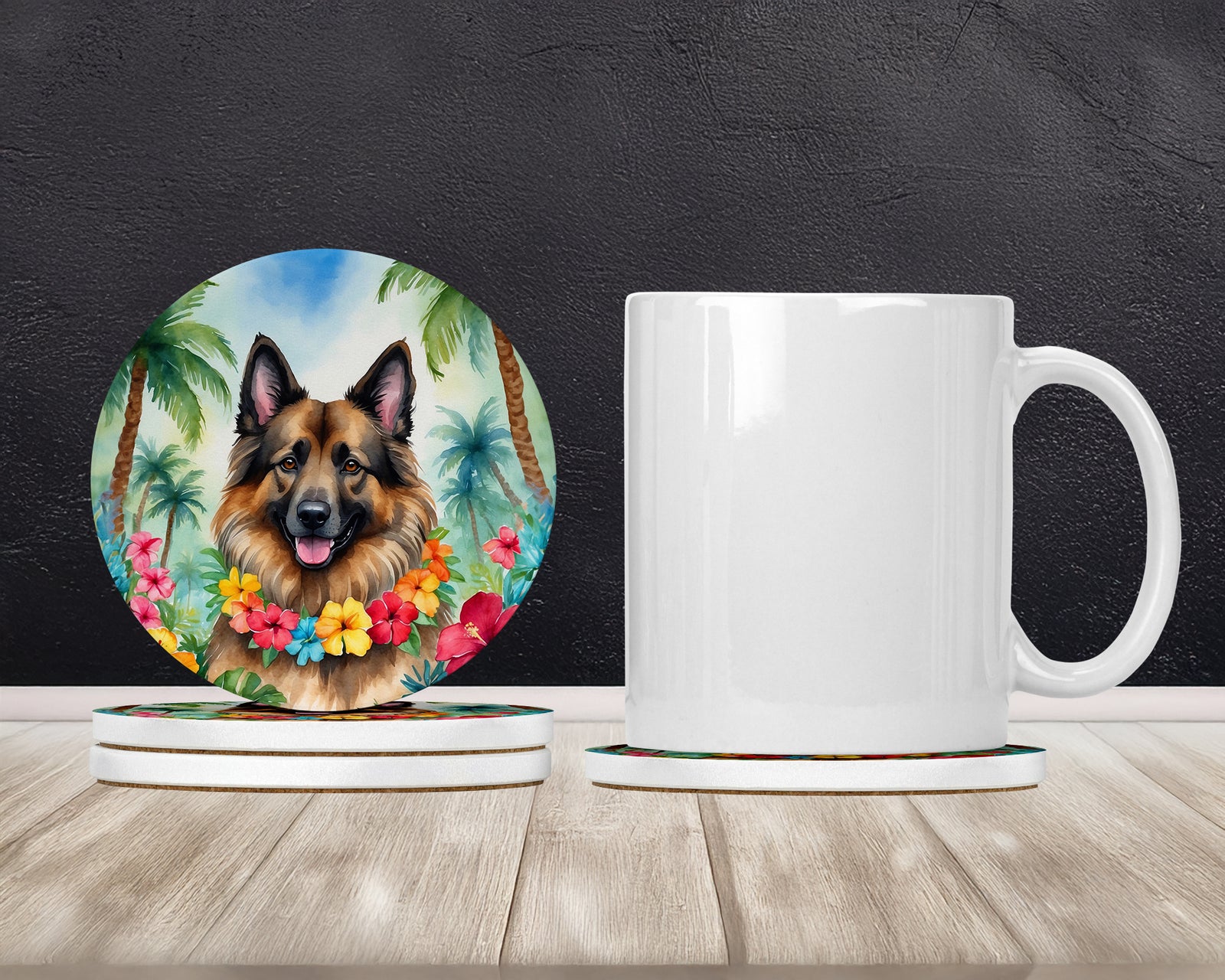 Caroline's Treasures Belgian Tervuren Luau Large Sandstone Coasters Pack of 4