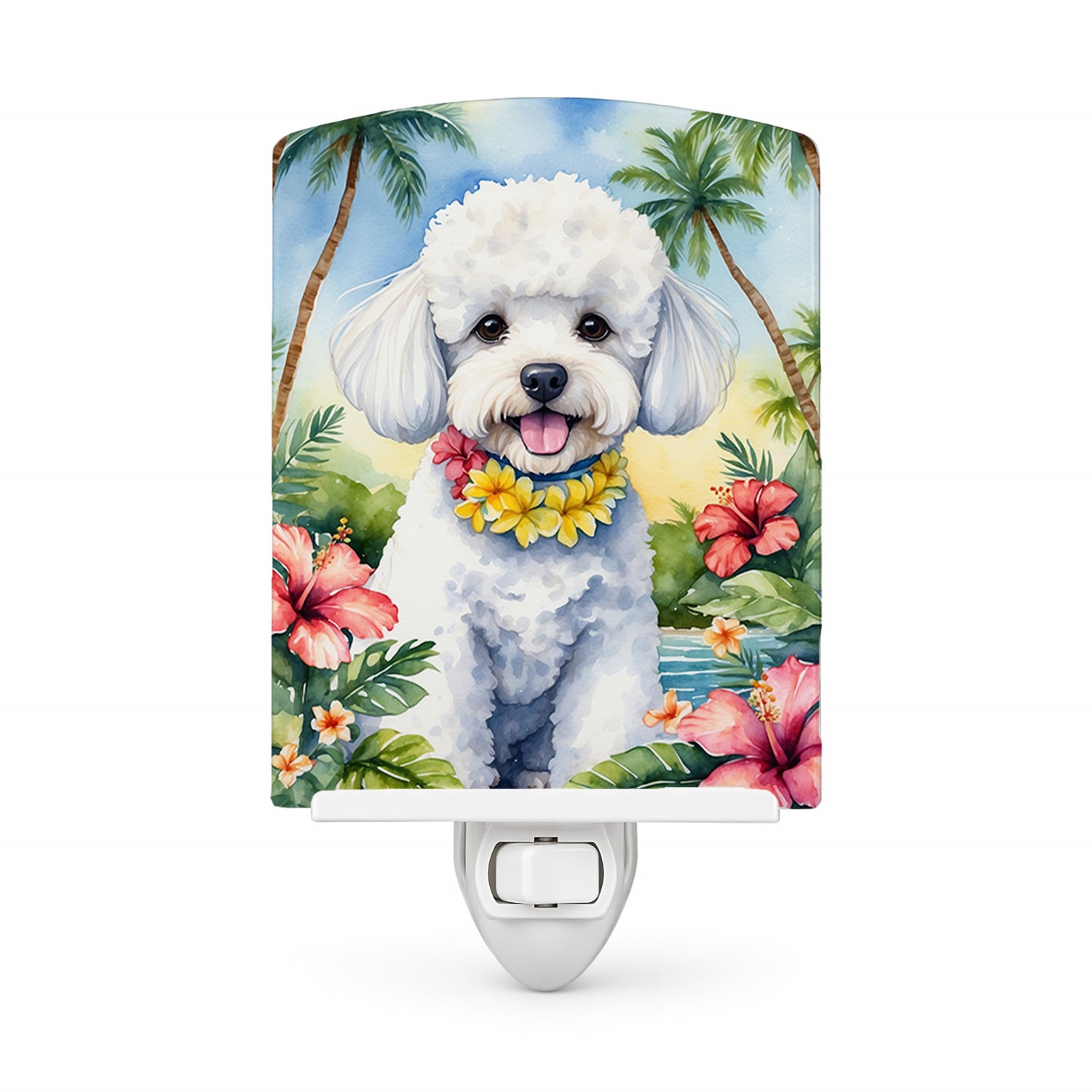 Caroline's Treasures Bichon Frise Luau Ceramic Night Light Compact, UL-Certified, Ideal for Bedroom, Bathroom, Nursery, Hallway, Kitchen, 6x4x3, Multicolor