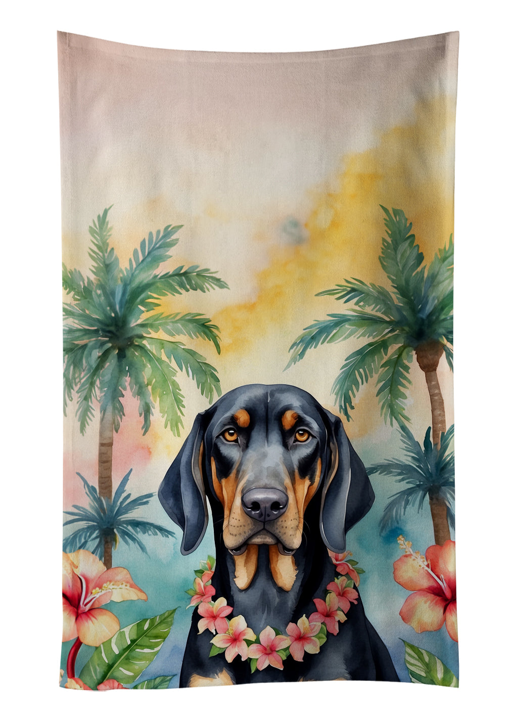 Buy this Black and Tan Coonhound Luau Kitchen Towel