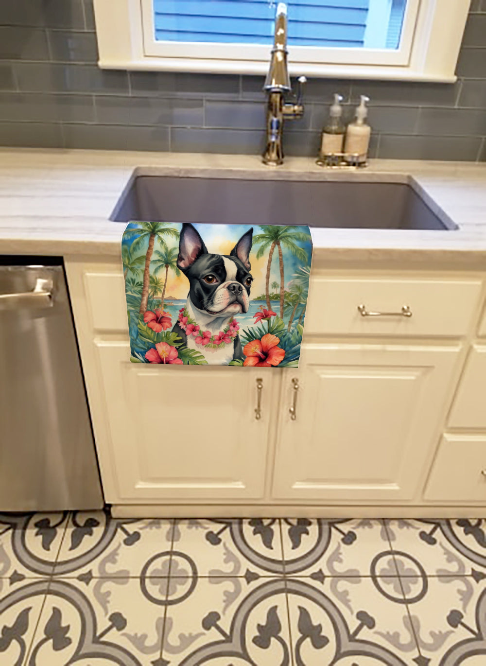 Buy this Boston Terrier Luau Kitchen Towel