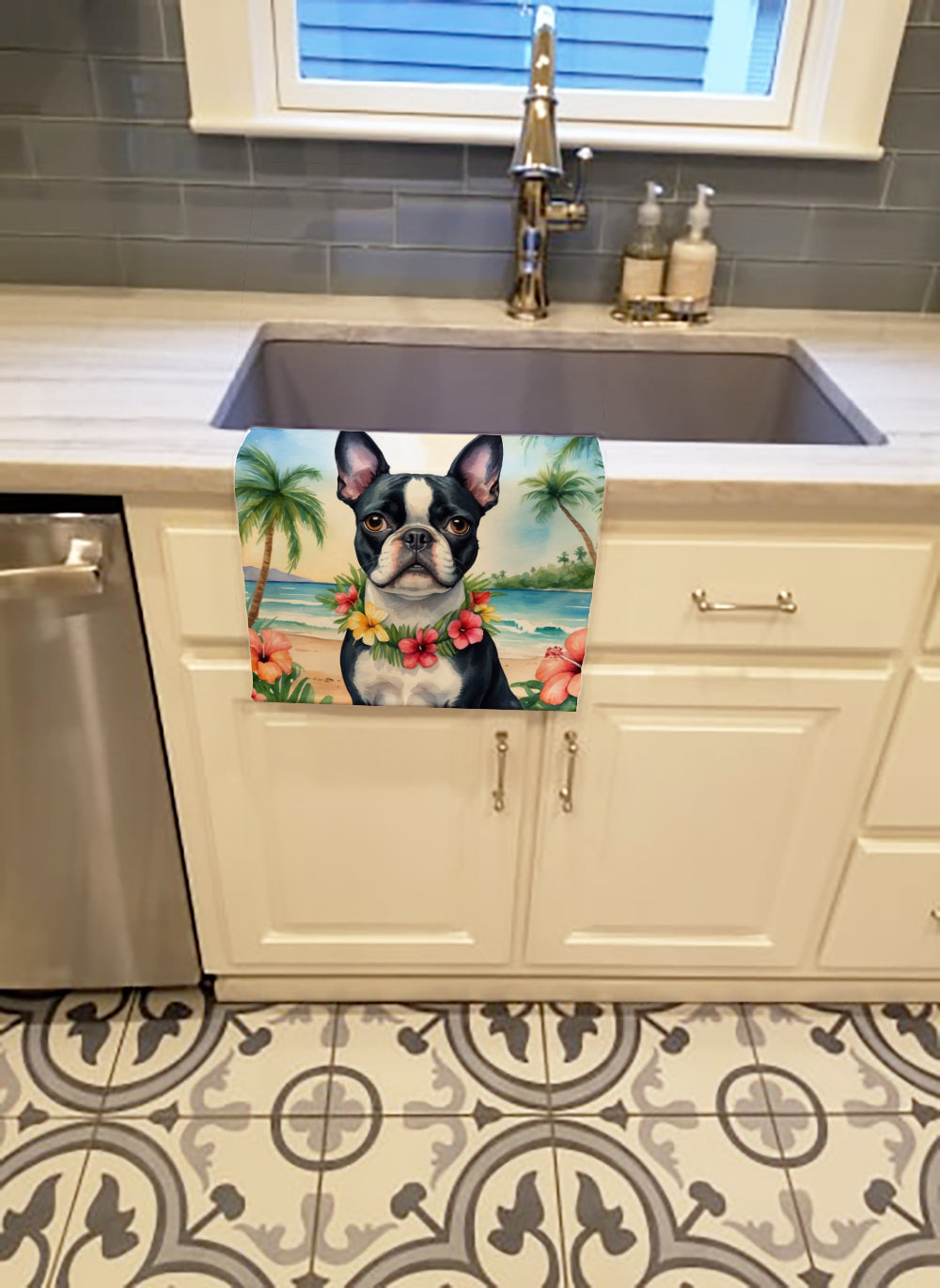 Boston Terrier Luau Kitchen Towel