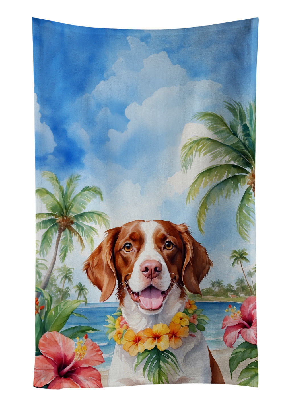 Buy this Brittany Spaniel Luau Kitchen Towel