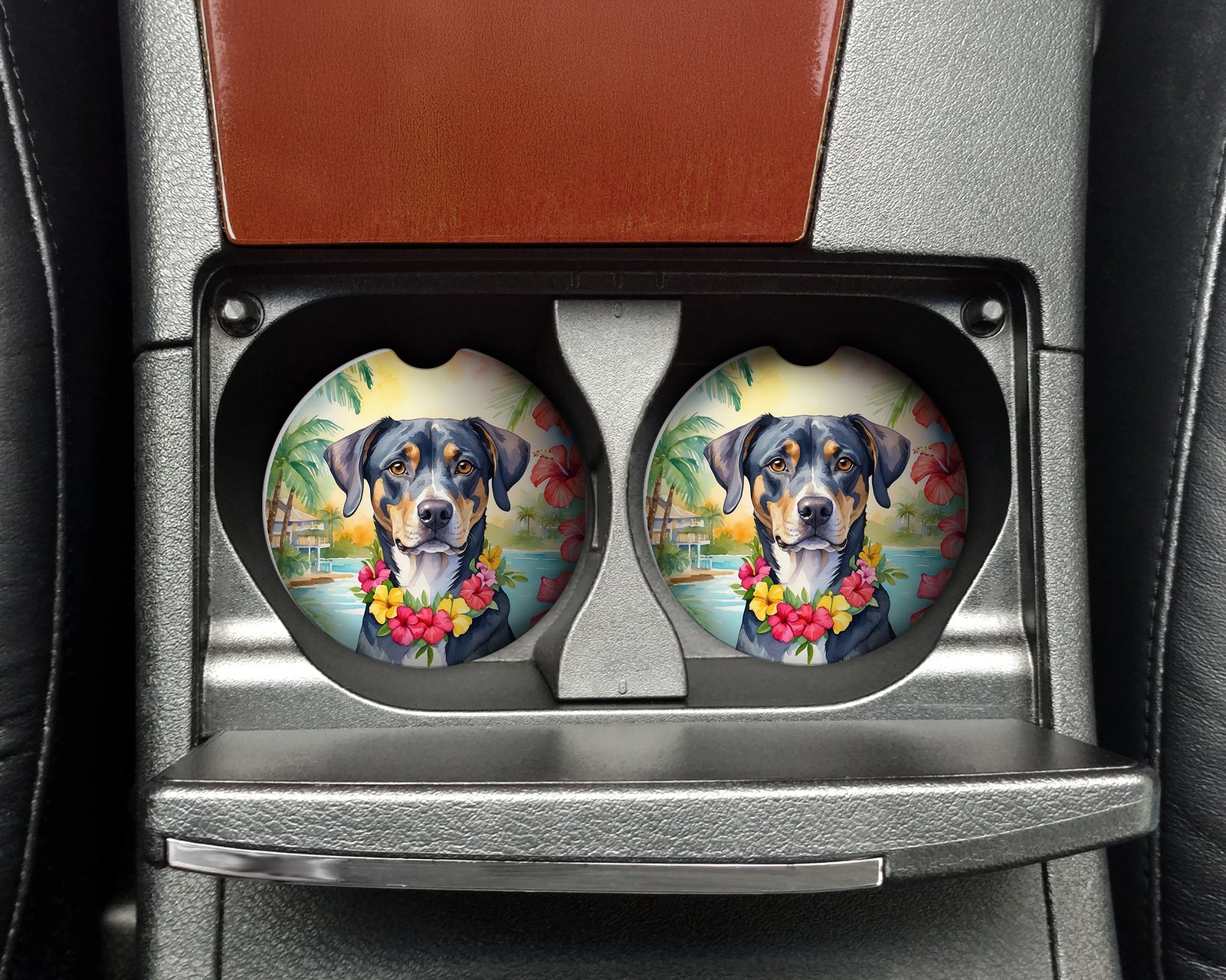 Caroline's Treasures Catahoula Luau Car Coasters – Set of 2 - Absorbent Stone with Fun & Functional Artwork