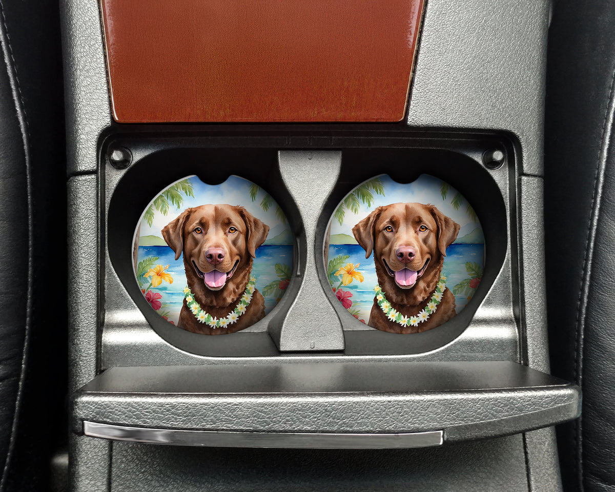 Caroline's Treasures Chesapeake Bay Retriever Luau Car Coasters – Set of 2 - Absorbent Stone with Fun & Functional Artwork
