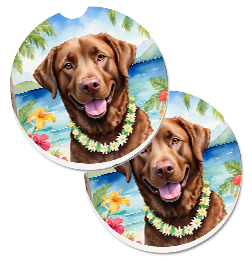 Caroline's Treasures Chesapeake Bay Retriever Luau Car Coasters – Set of 2 - Absorbent Stone with Fun & Functional Artwork