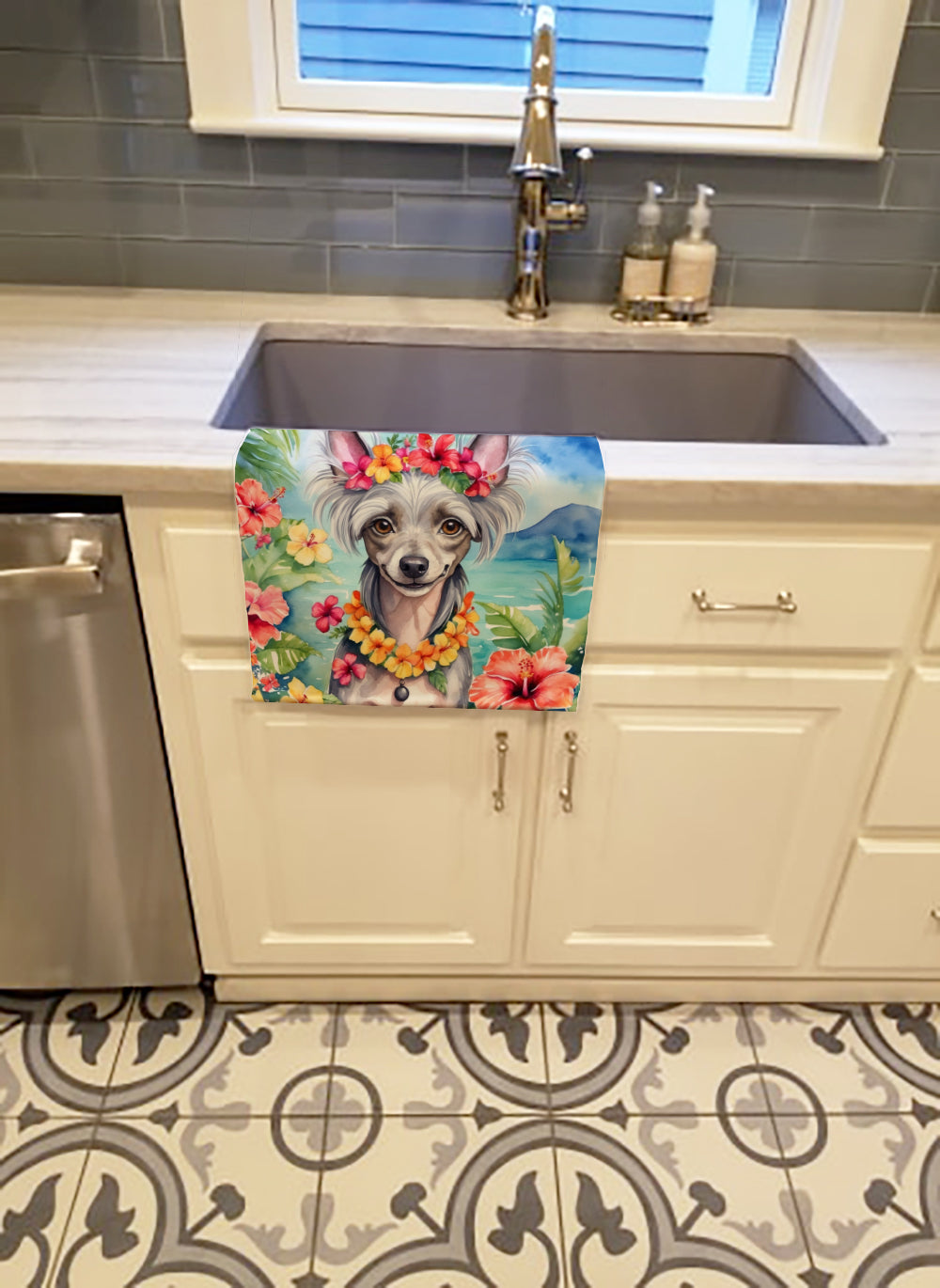 Chinese Crested Luau Kitchen Towel
