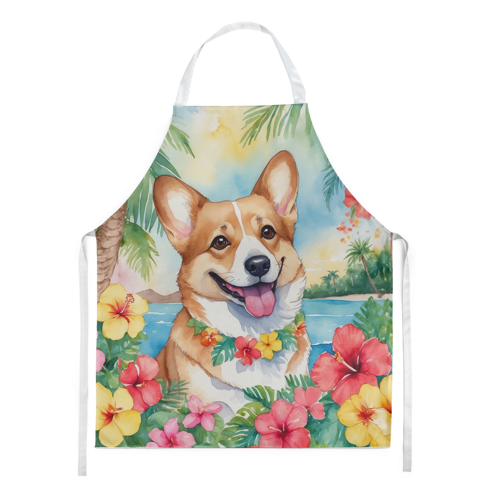 Caroline's Treasures Corgi Luau Apron – Artist-Designed Kitchen, BBQ & Craft Apron