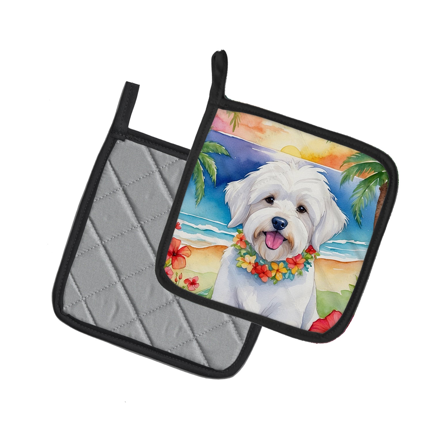 Caroline's Treasures Coton de Tulear Luau Pot Holders - Set of 2 Decorative Kitchen Helpers | Made in the USA