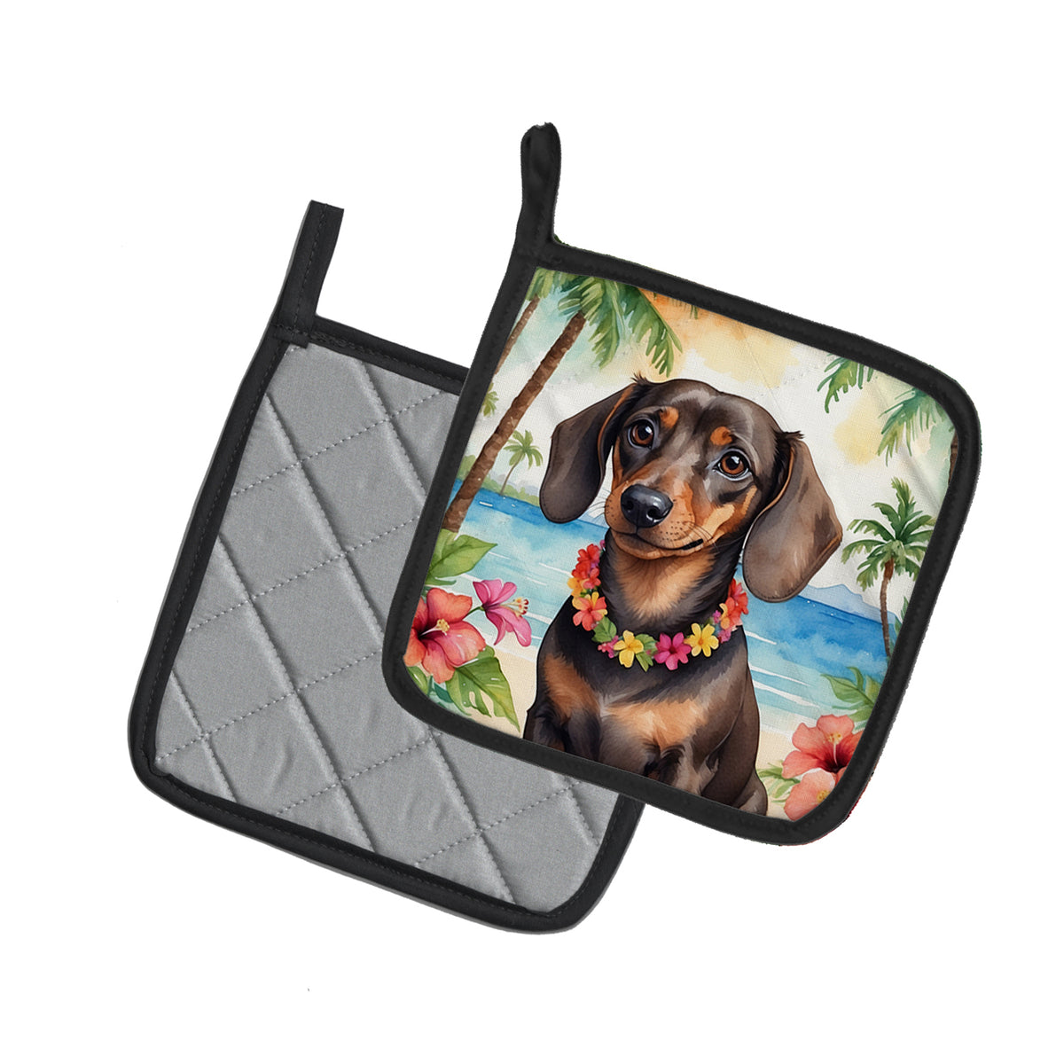 Caroline's Treasures Dachshund Luau Pot Holders - Set of 2 Decorative Kitchen Helpers | Made in the USA