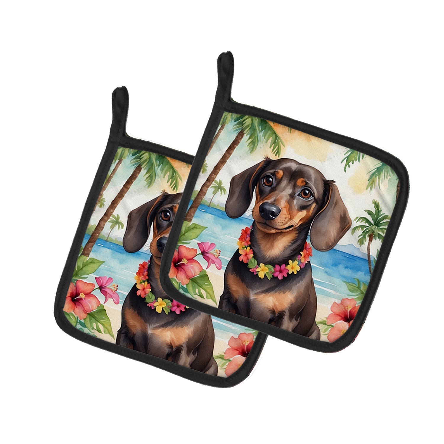 Caroline's Treasures Dachshund Luau Pot Holders - Set of 2 Decorative Kitchen Helpers | Made in the USA