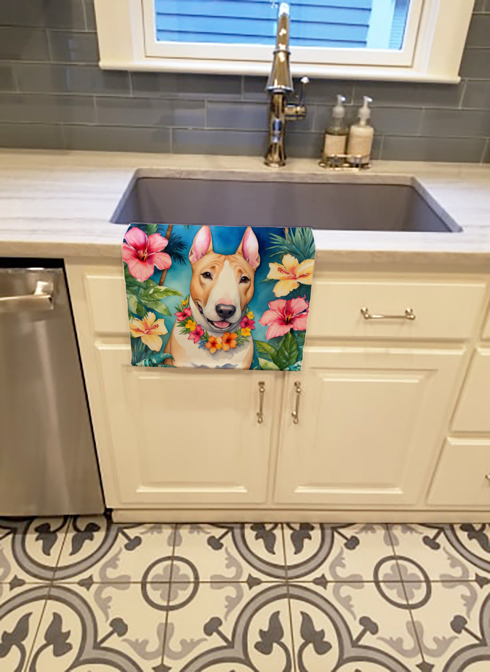 Buy this English Bull Terrier Luau Kitchen Towel