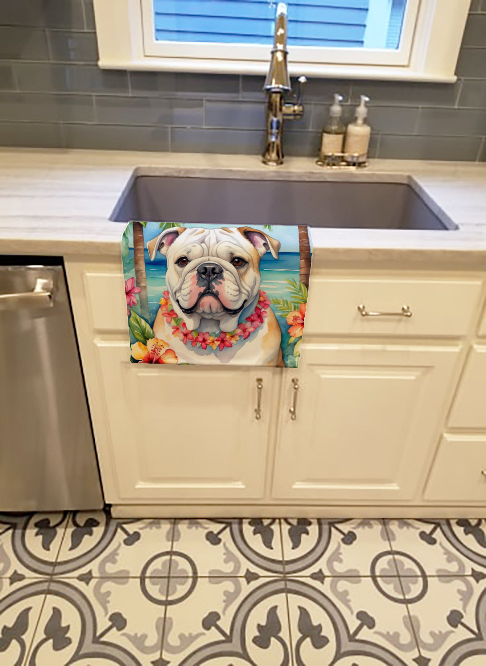 English Bulldog Luau Kitchen Towel