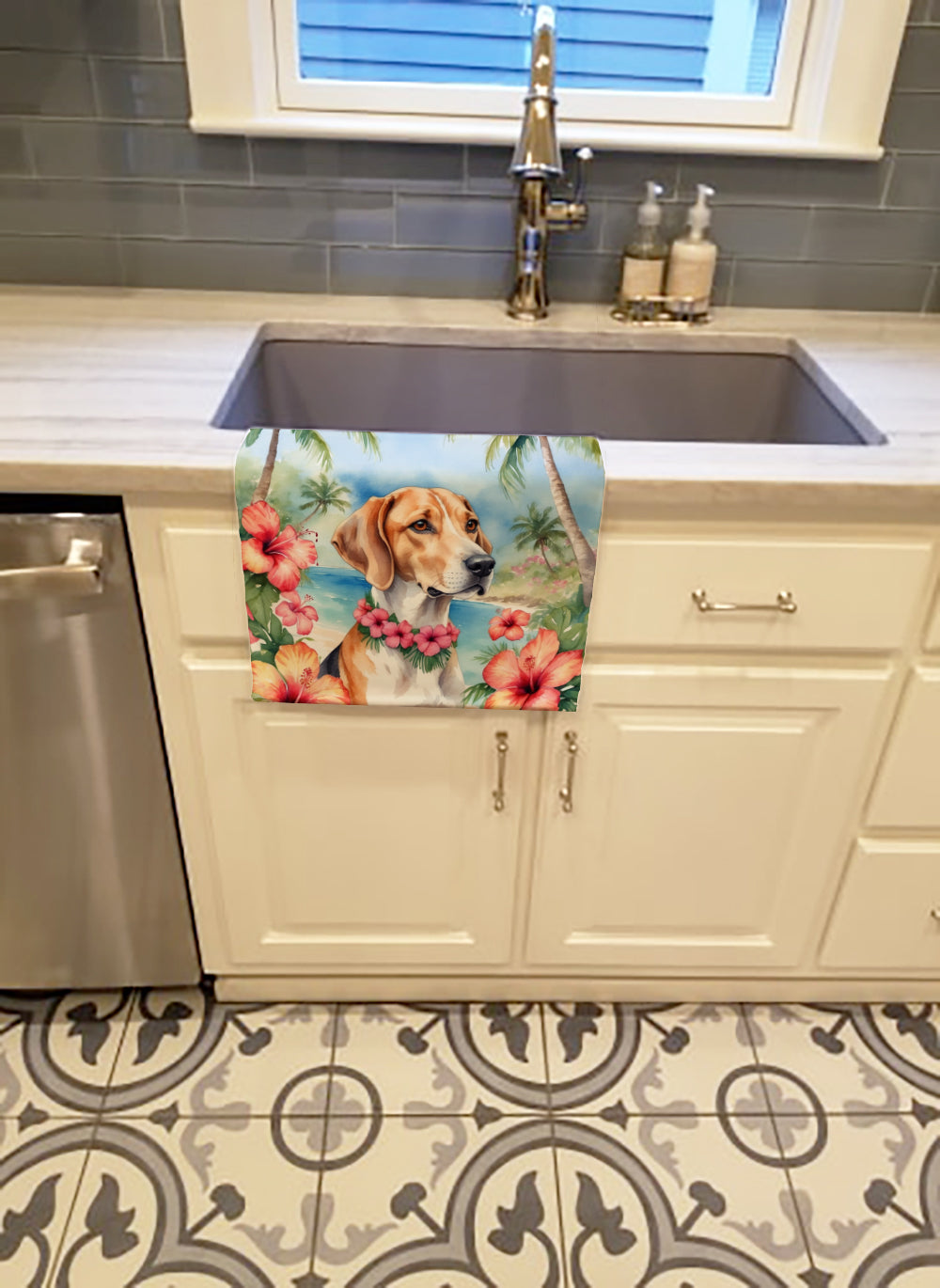 Buy this English Foxhound Luau Kitchen Towel