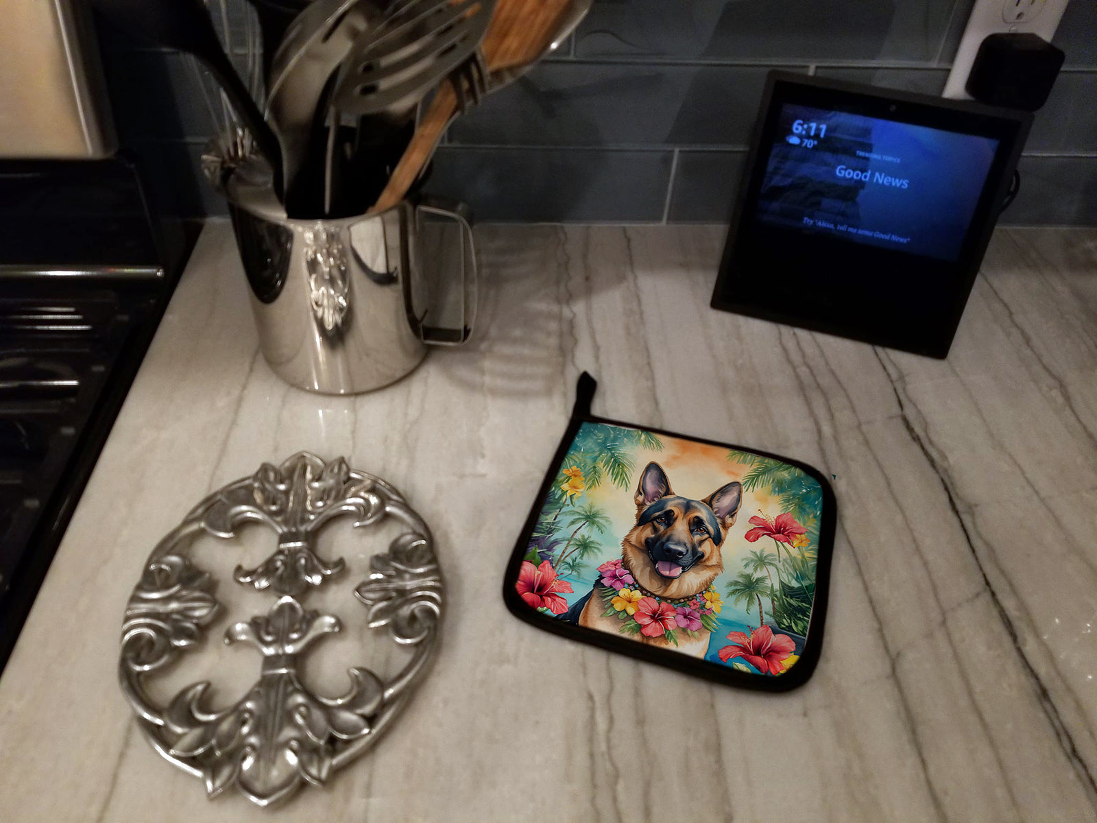 Caroline's Treasures German Shepherd Luau Pot Holders - Set of 2 Decorative Kitchen Helpers | Made in the USA