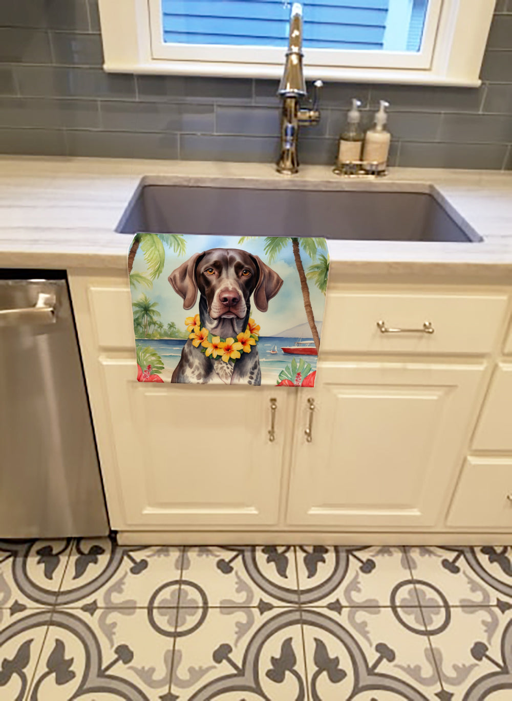 Buy this German Shorthaired Pointer Luau Kitchen Towel