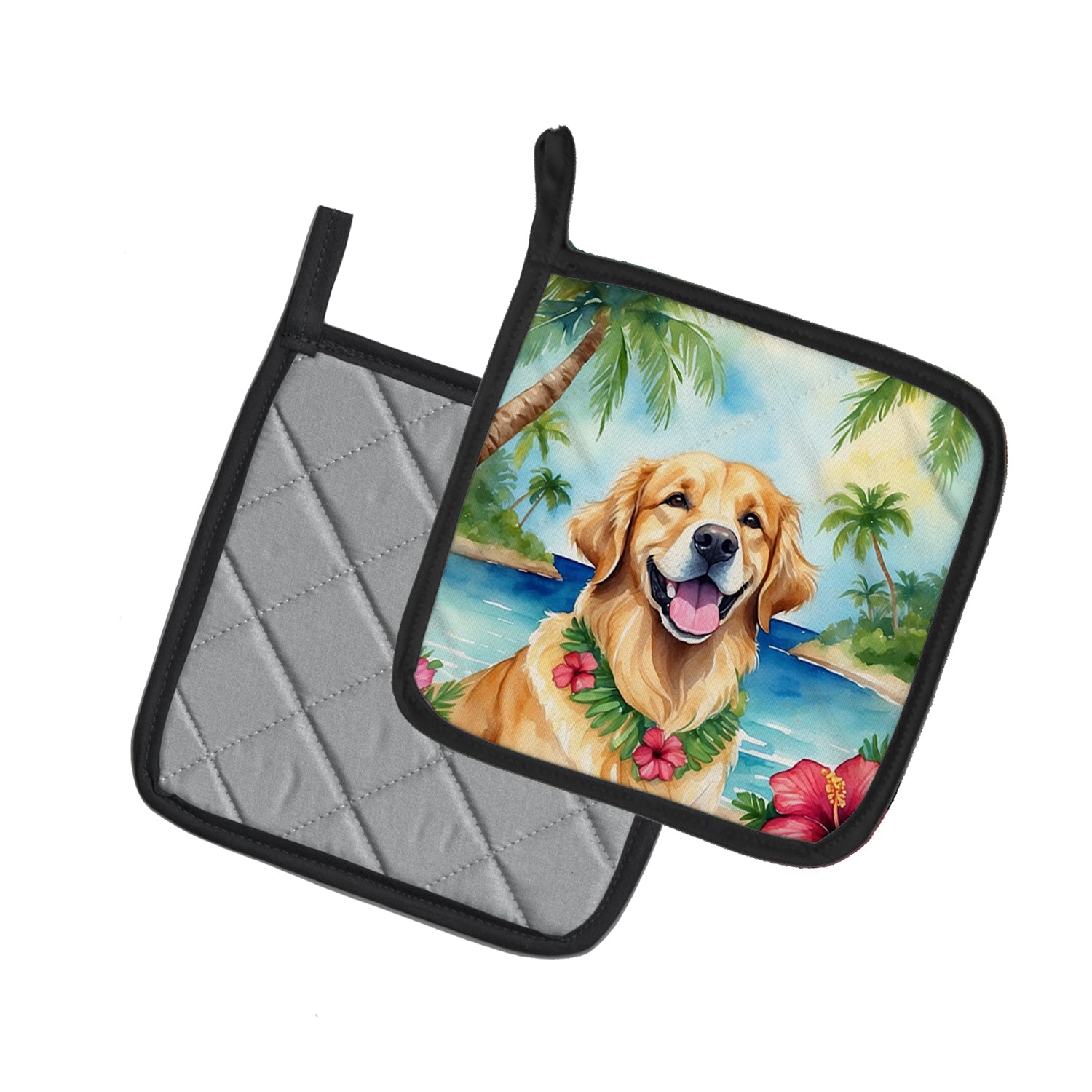 Caroline's Treasures Golden Retriever Luau Pot Holders - Set of 2 Decorative Kitchen Helpers | Made in the USA