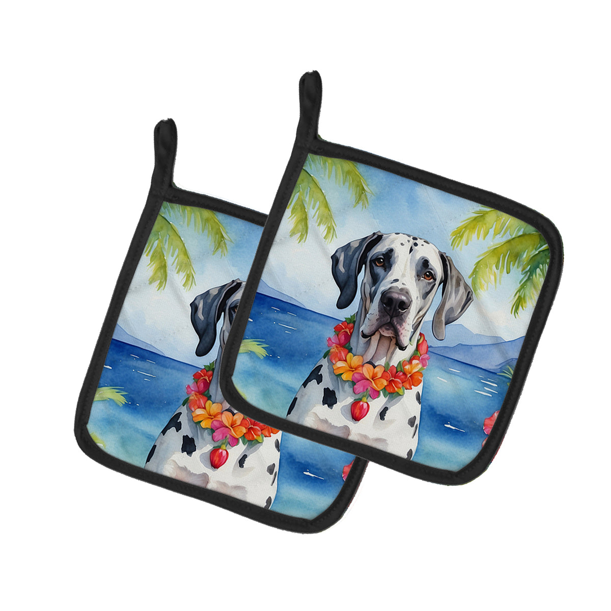 Caroline's Treasures Great Dane Luau Pot Holders - Set of 2 Decorative Kitchen Helpers | Made in the USA