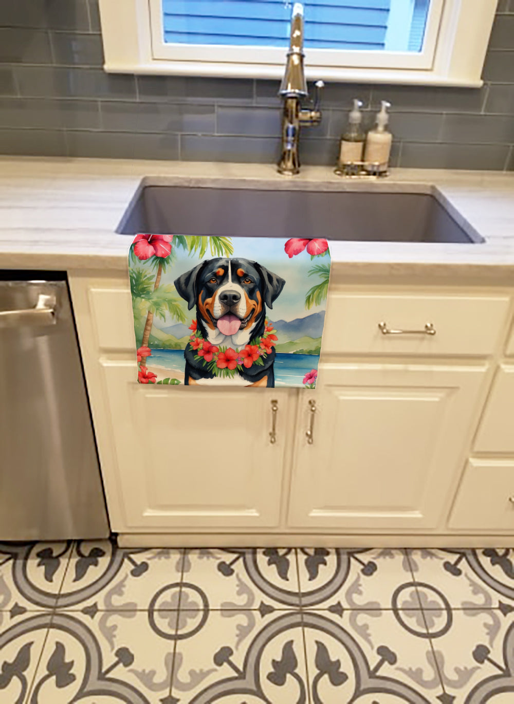 Greater Swiss Mountain Dog Luau Kitchen Towel