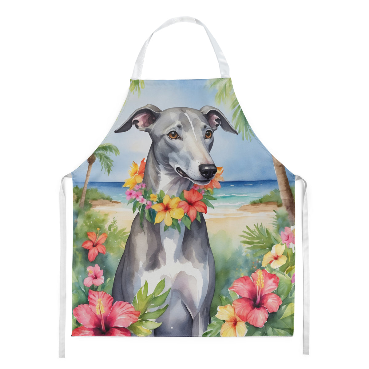 Caroline's Treasures Greyhound Luau Apron – Artist-Designed Kitchen, BBQ & Craft Apron