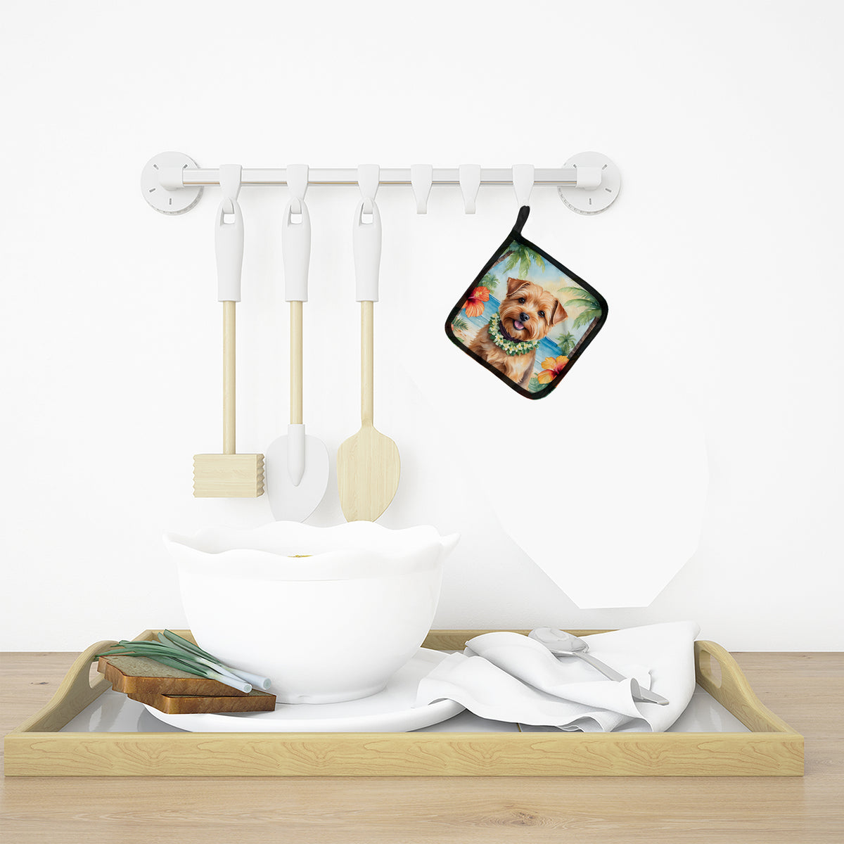 Caroline's Treasures Norfolk Terrier Luau Pot Holders - Set of 2 Decorative Kitchen Helpers | Made in the USA