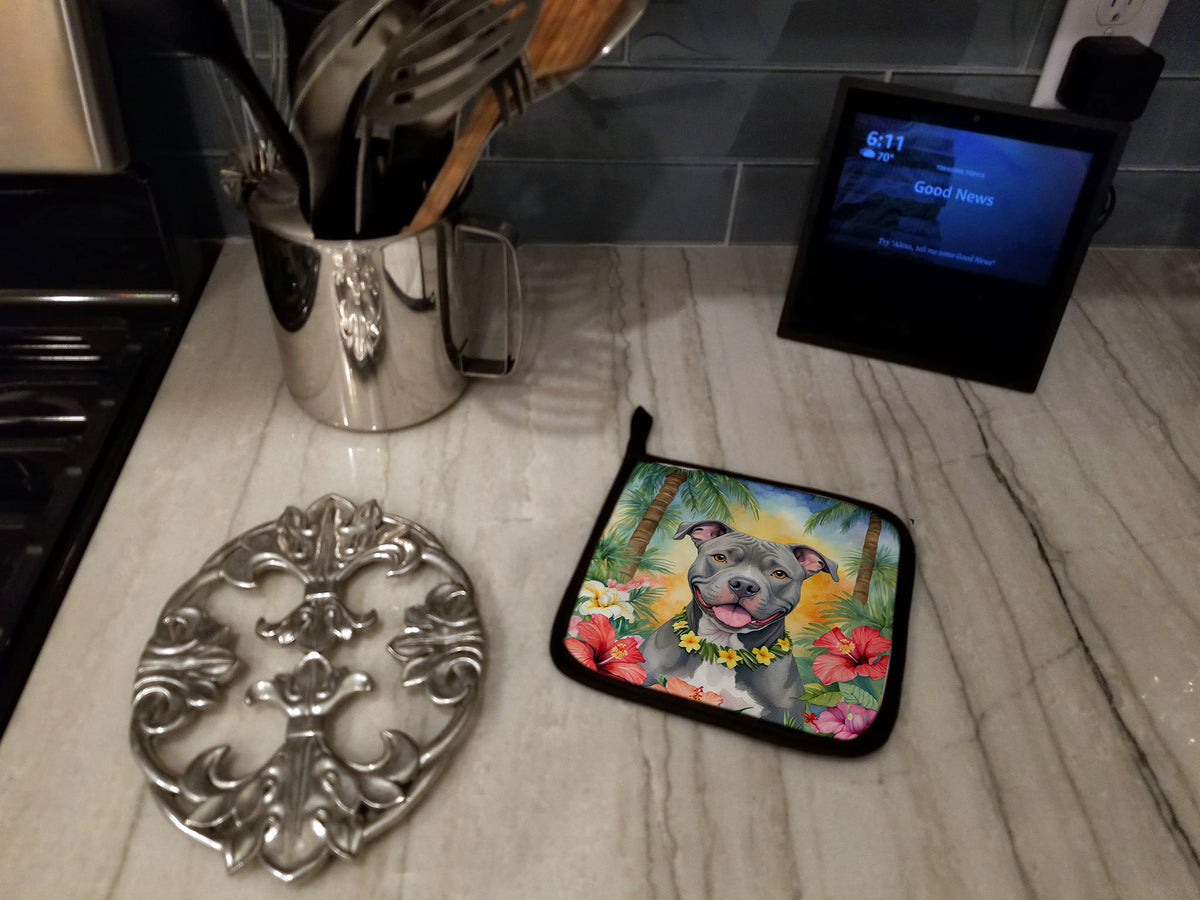 Caroline's Treasures Pit Bull Terrier Luau Pot Holders - Set of 2 Decorative Kitchen Helpers | Made in the USA