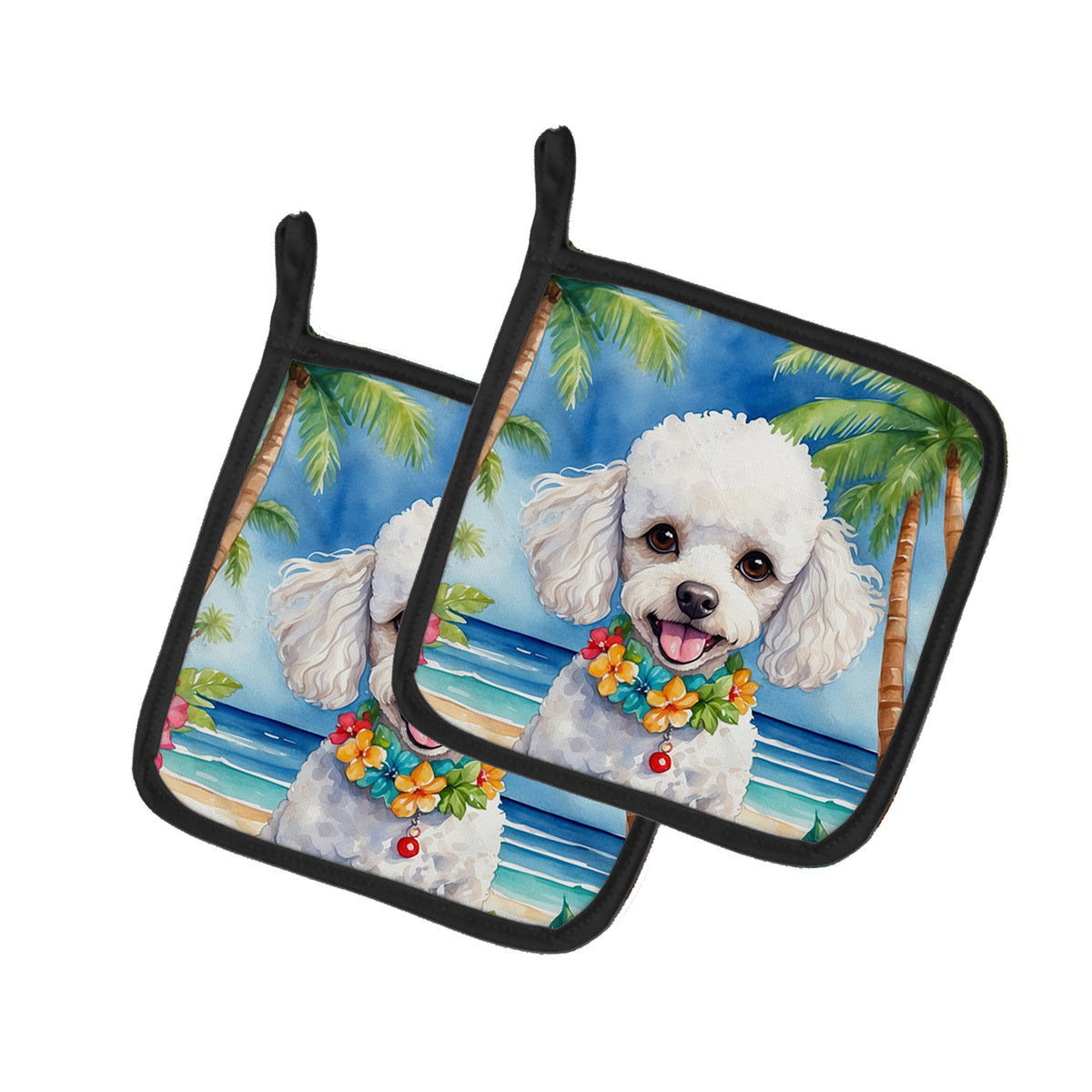 Buy this White Poodle Luau Pair of Pot Holders