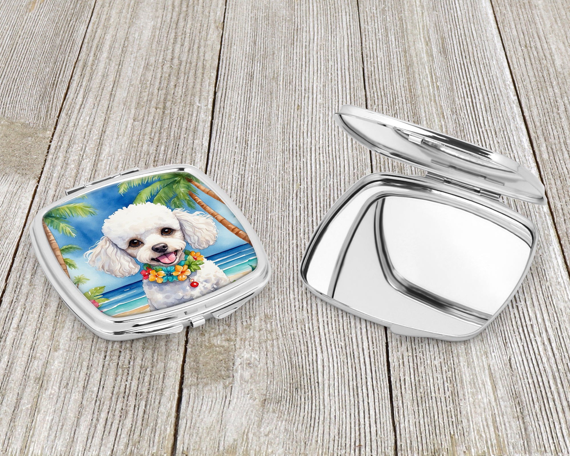 White Poodle Luau Compact Mirror