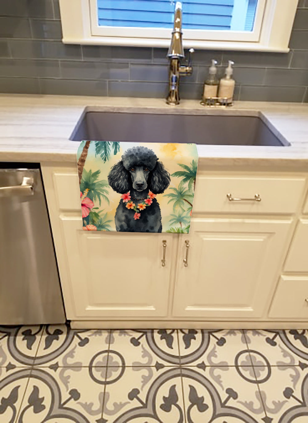 Black Poodle Luau Kitchen Towel