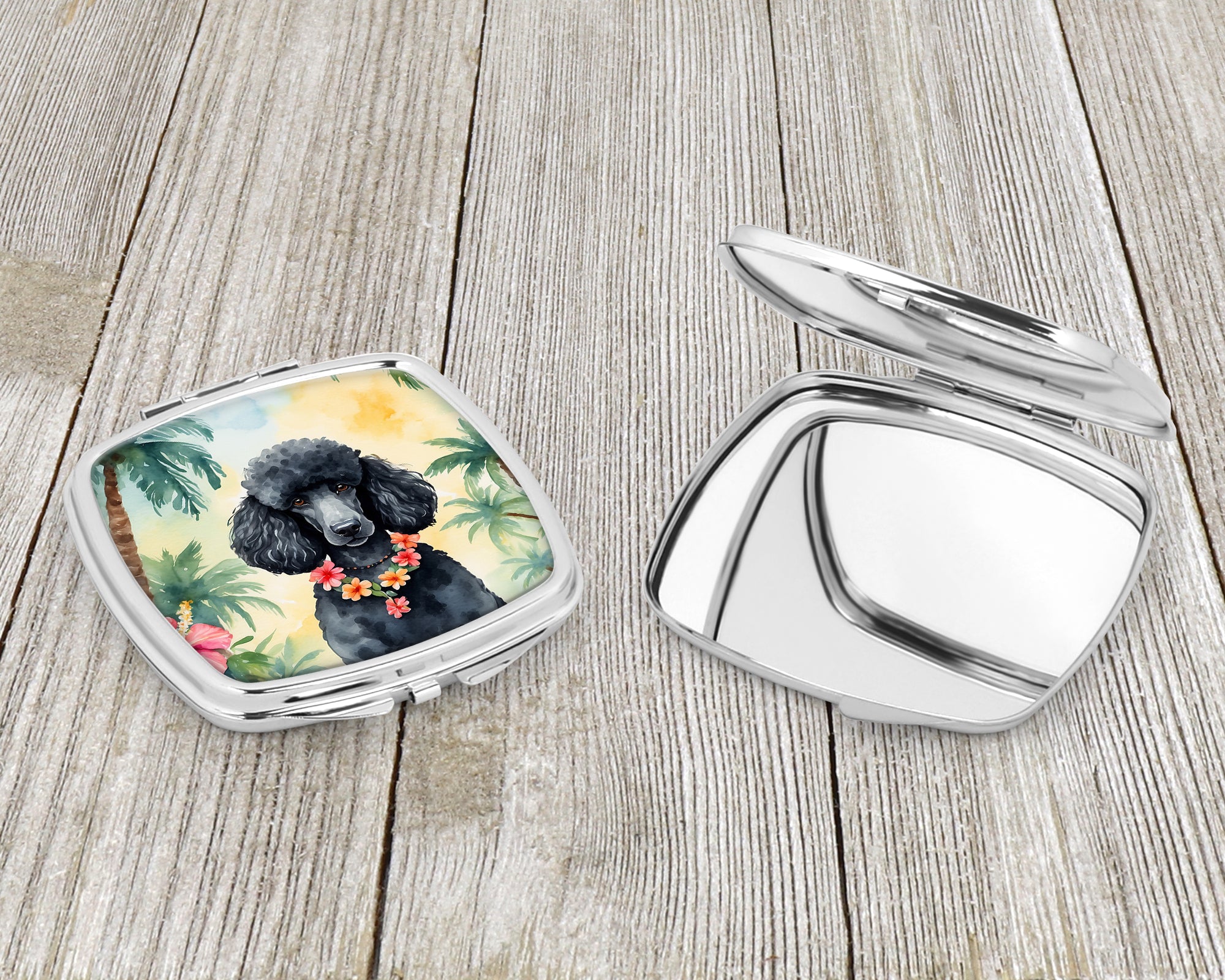 Black Poodle Luau Compact Mirror