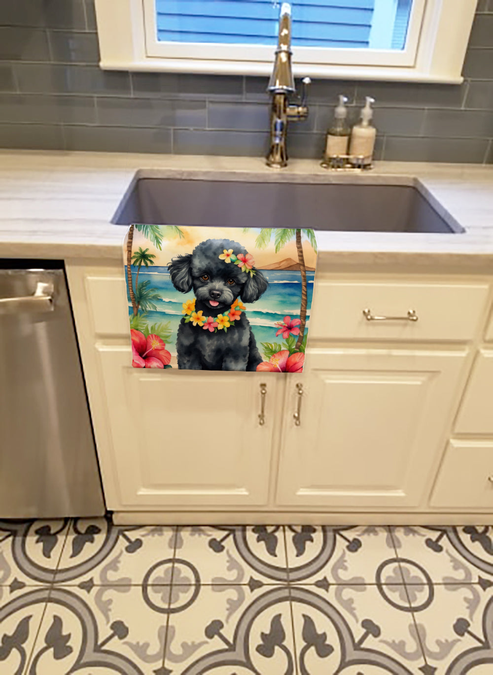 Black Poodle Luau Kitchen Towel