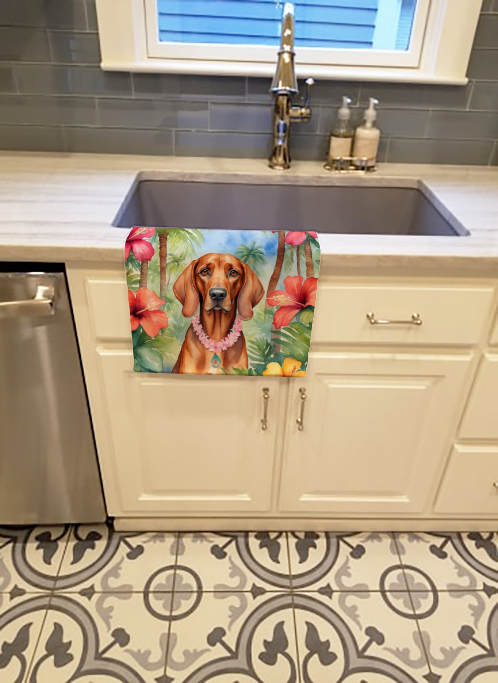 Redbone Coonhound Luau Kitchen Towel