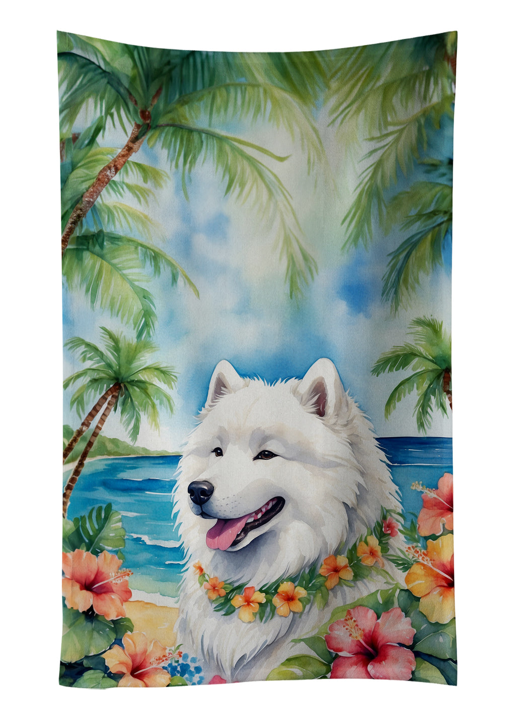 Caroline's Treasures Samoyed Luau Kitchen Towel