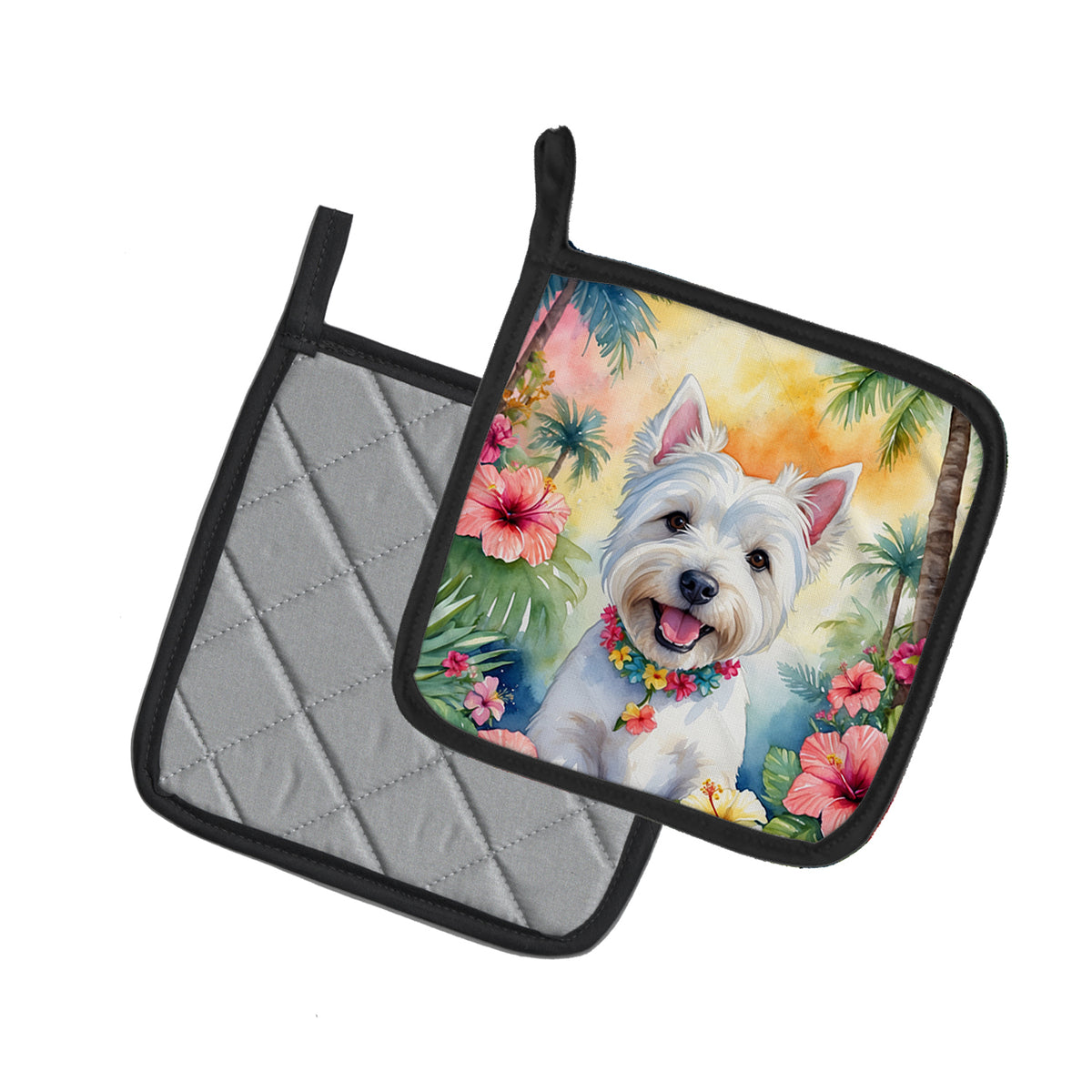 Caroline's Treasures Westie Luau Pot Holders - Set of 2 Decorative Kitchen Helpers | Made in the USA