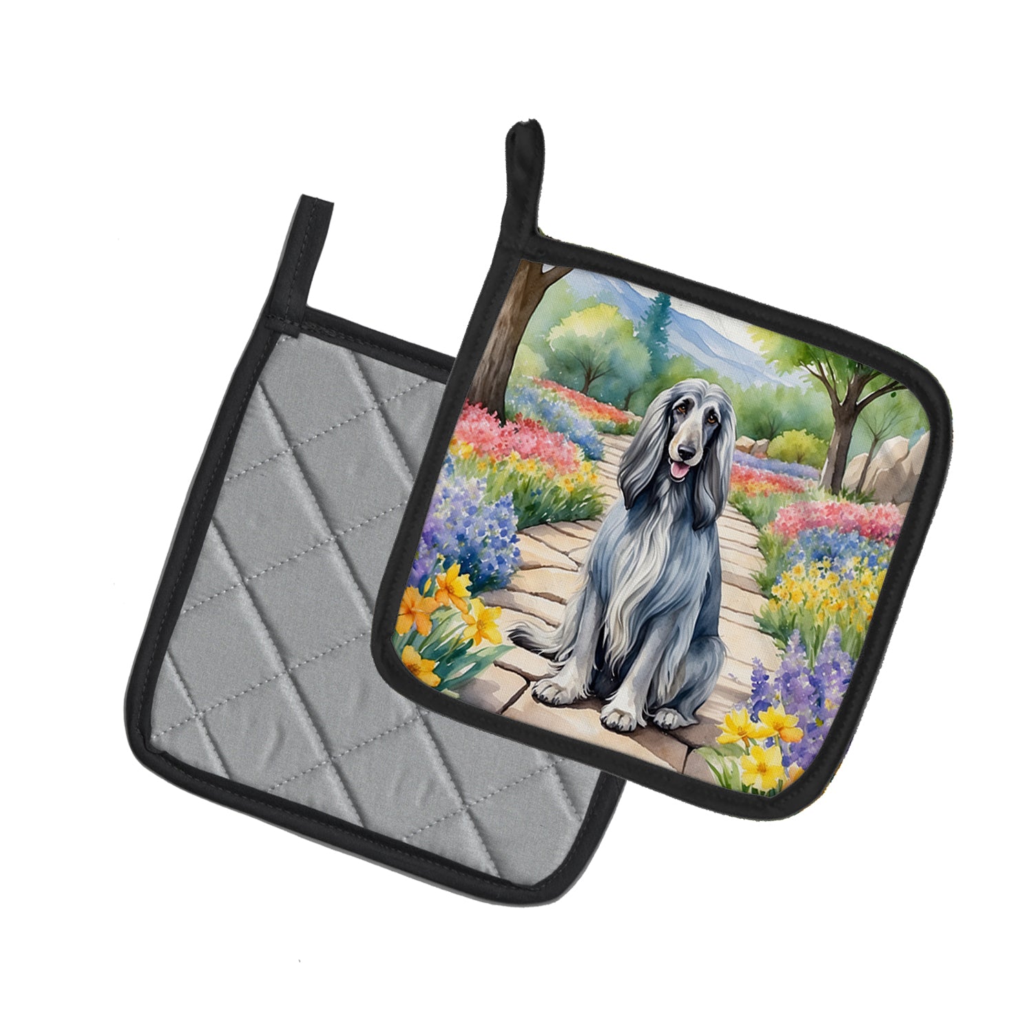 Buy this Afghan Hound Spring Garden Pair of Pot Holders