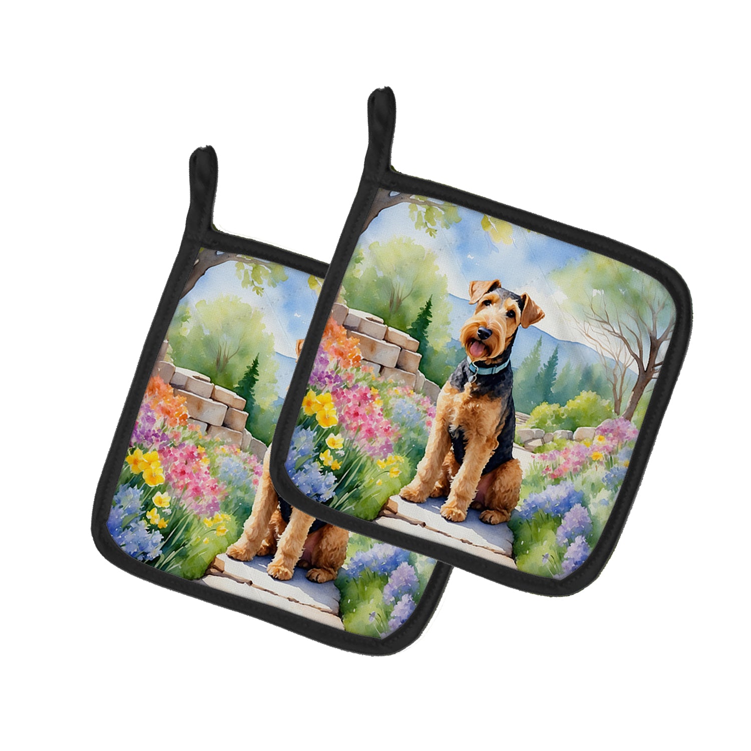 Buy this Airedale Terrier Spring Garden Pair of Pot Holders