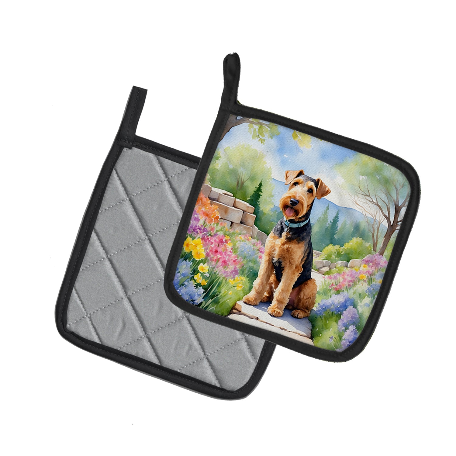 Caroline's Treasures Airedale Terrier Spring Garden Pot Holders - Set of 2 Decorative Kitchen Helpers | Made in the USA
