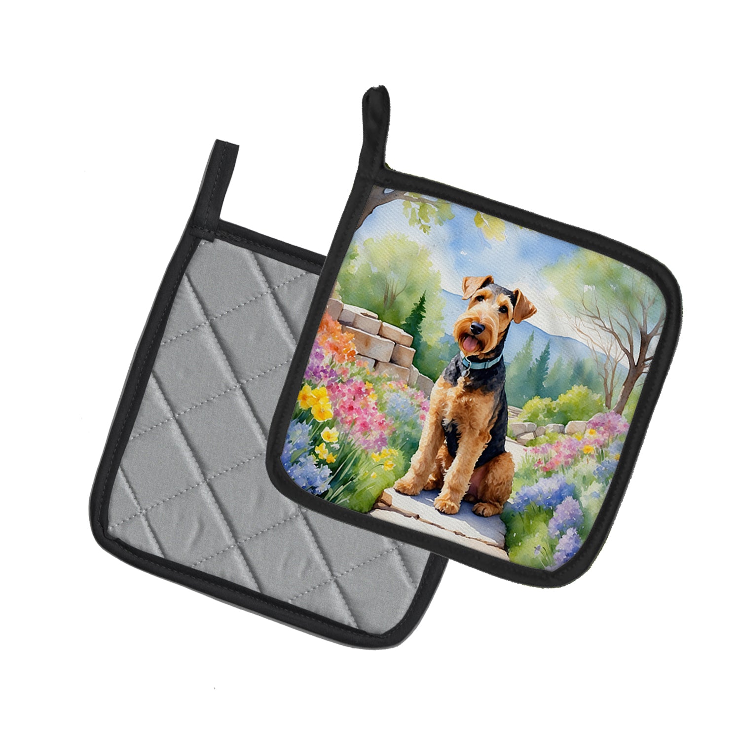 Buy this Airedale Terrier Spring Garden Pair of Pot Holders