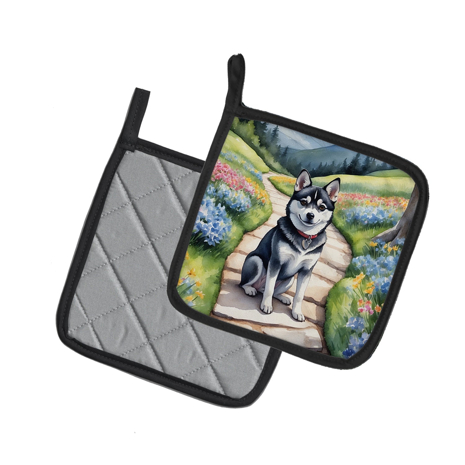 Caroline's Treasures Alaskan Klee Kai Spring Garden Pot Holders - Set of 2 Decorative Kitchen Helpers | Made in the USA