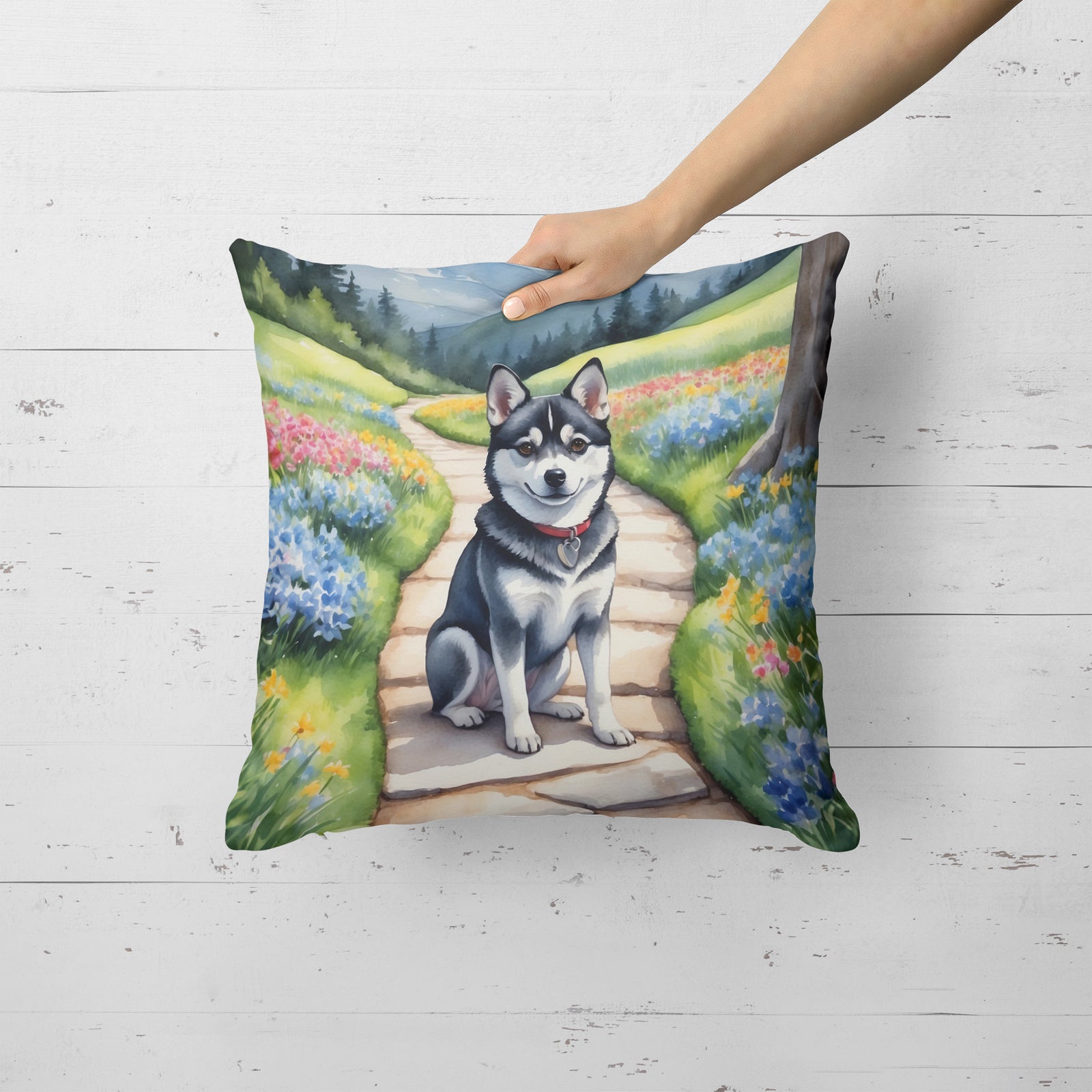 Caroline's Treasures Alaskan Klee Kai Spring Garden Throw Pillow