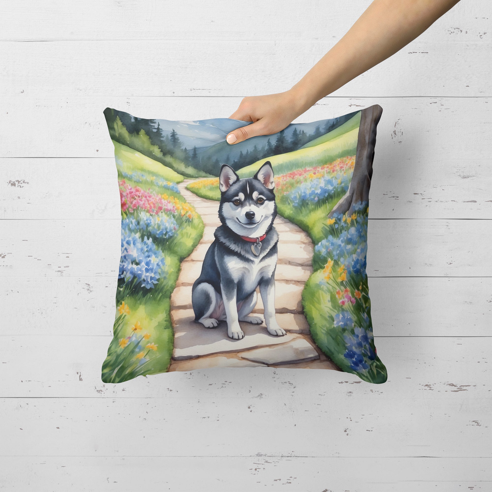 Alaskan Klee Kai Spring Garden Throw Pillow
