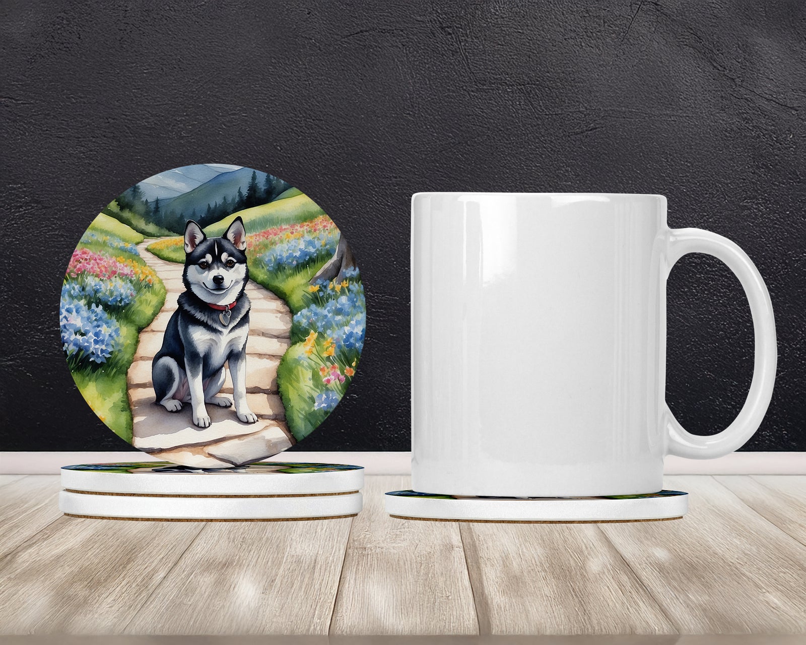 Caroline's Treasures Alaskan Klee Kai Spring Garden Large Sandstone Coasters Pack of 4