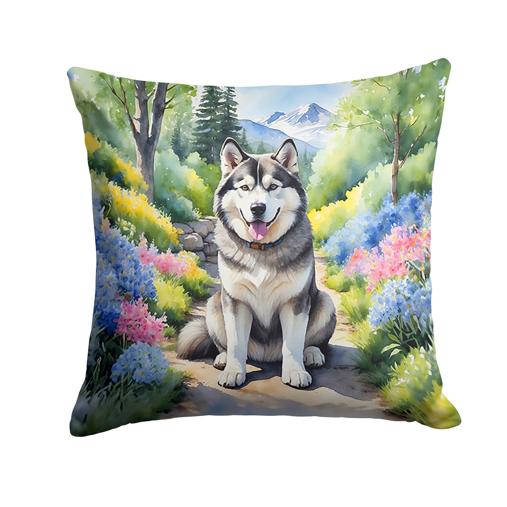 Buy this Alaskan Malamute Spring Garden Throw Pillow