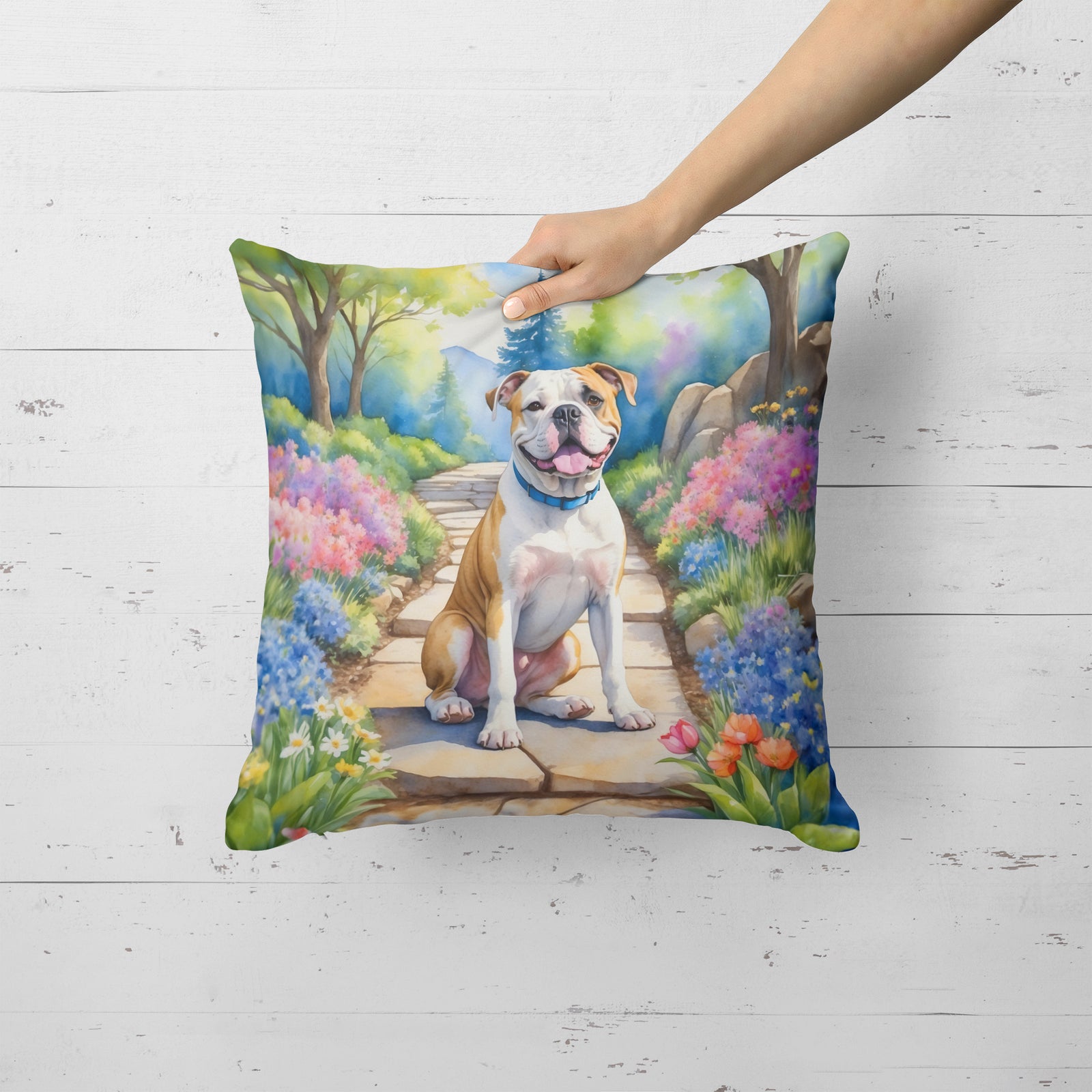 Caroline's Treasures American Bulldog Spring Garden Throw Pillow