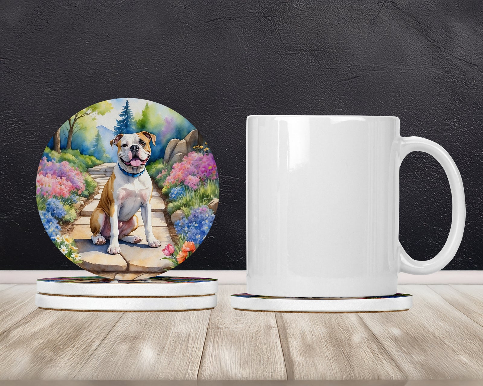 Caroline's Treasures American Bulldog Spring Garden Large Sandstone Coasters Pack of 4