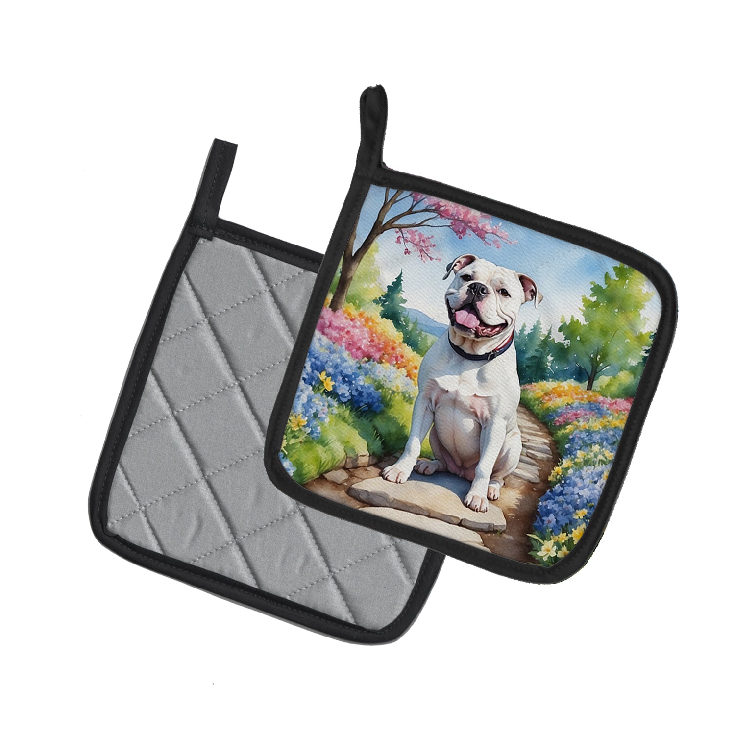 Caroline's Treasures American Bulldog Spring Garden Pot Holders - Set of 2 Decorative Kitchen Helpers | Made in the USA